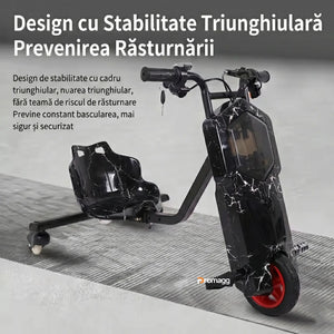 Tricicletă electrică drift 150W 36V cu Bluetooth și set protecție - Negru