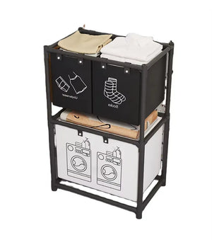 Dulap de Depozitare pentru Haine Murdare și 2 Niveluri de Organizare, 97x28x57 cm