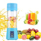 "Blender portabil USB, capacitate 380ml, culoare albastră, perfect pentru sucuri proaspete."
