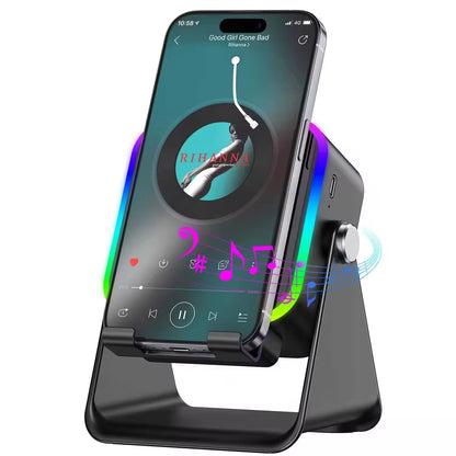Suport de Birou pentru Telefon cu Senzor Wireless, Boxă și Lumină RGB
