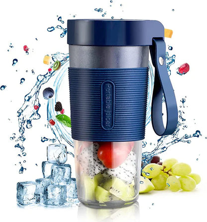 Blender portabil electric pentru smoothie, sucuri naturale și shake-uri, cu design compact și capac de siguranță.