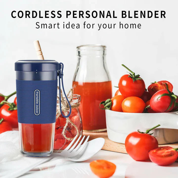 Mini blender portabil USB cu încărcare rapidă și lame din oțel inoxidabil, ideal pentru smoothie-uri și băuturi sănătoase.