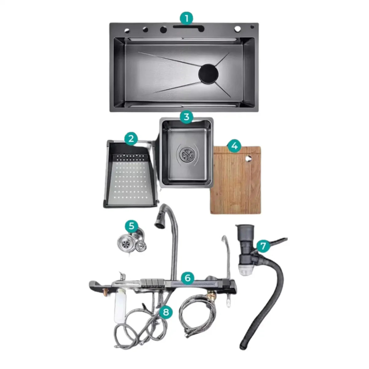 Chiuveta Multifunctionala cu 2 Cascade cu Accesorii Incluse, Afisaj Digital a Temperaturii si Robinet Cascada - Promagg.ro