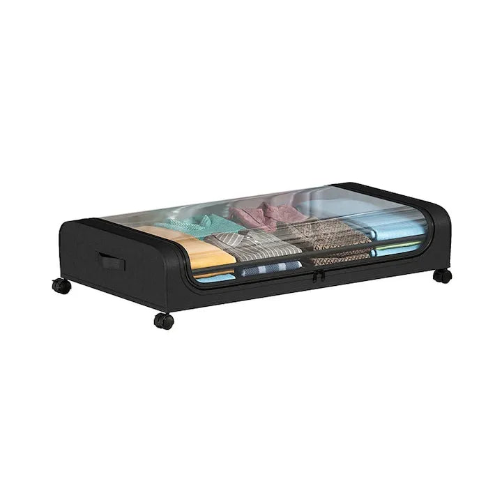 Cutie Depozitare Sub Pat cu Roti, 50L, Negru, 78x43x17cm, Capac Transparent