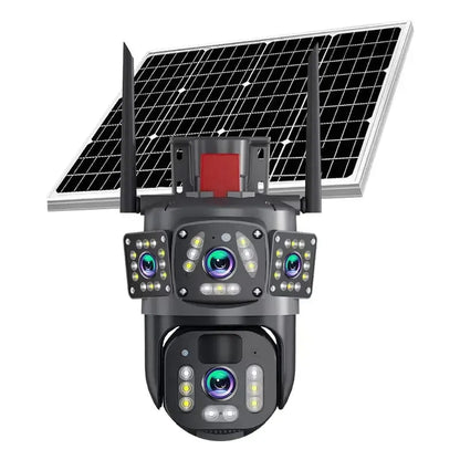 Cameră de Supraveghere 4G cu Panou Solar, 4 Lentile, Full HD, PTZ, Zoom 10X, Night Vision
