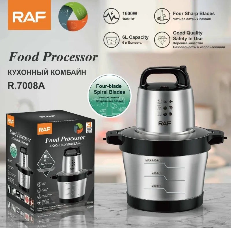 Tocător Electric Profesional RAF cu Bol Inox și Lame din Oțel Inoxidabil