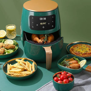 Friteuză cu Aer Cald 6L Verde – 2400W, Touch LCD, Fără Ulei
