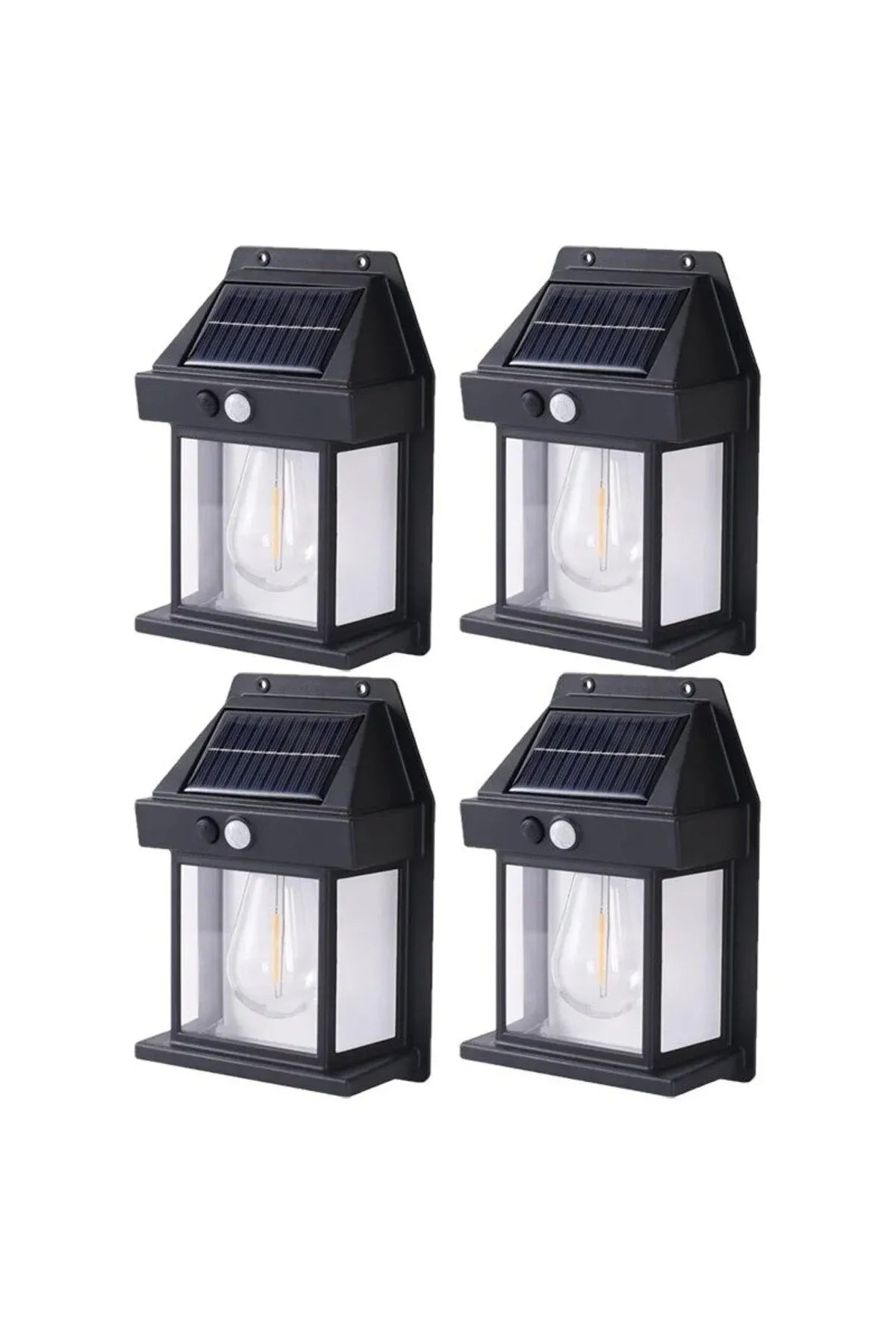 Set 4 Lămpi Solare de Perete Tip Bec Clasic cu Senzor de Mișcare