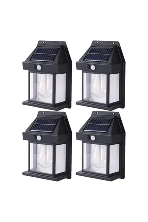 Set 4 Lămpi Solare de Perete Tip Bec Clasic cu Senzor de Mișcare
