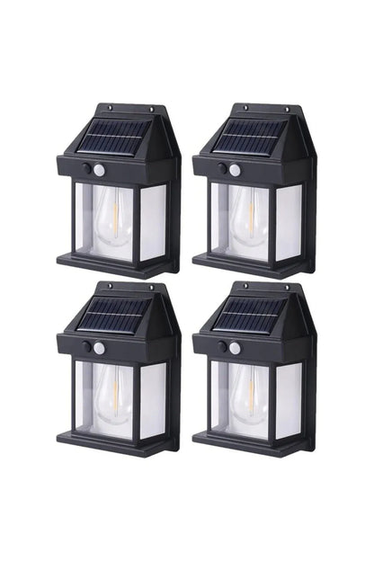 Set 4 Lămpi Solare de Perete Tip Bec Clasic cu Senzor de Mișcare