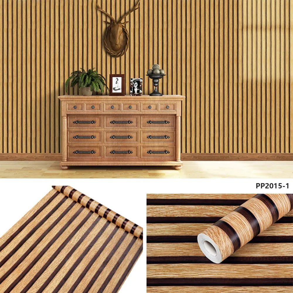 Tapet Autoadeziv Riflaj Decorativ, 45 cm x 3 m, Aspect Lemn 3D, pentru Mobilier, Pereți și Uși