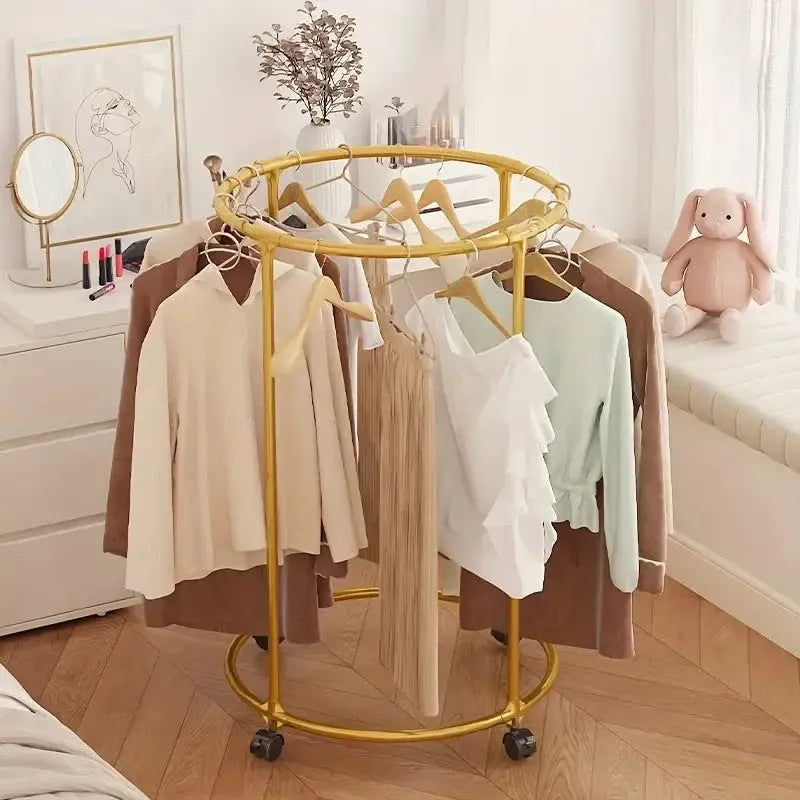 Suport Rotund pentru Haine din Oțel Inoxidabil – 130 cm, cu Roți Pivotante, Capacitate 40 kg