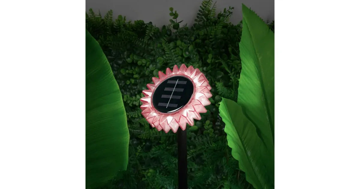 Lampă Solară de Grădină Floarea-Soarelui, LED Alb Cald, 35 cm, Roz - imagine 3