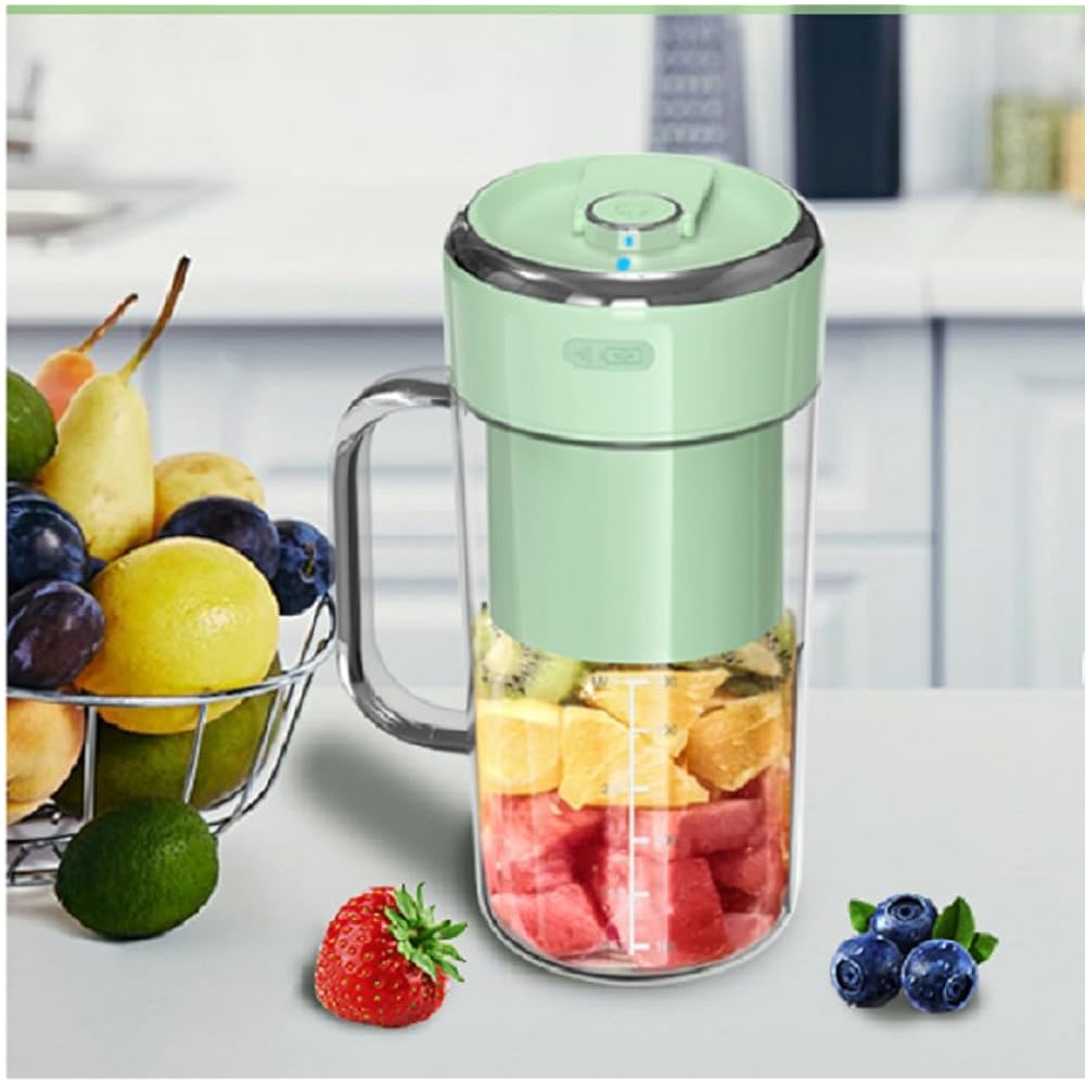 Blender portabil cu baterie reîncărcabilă USB pentru smoothie și sucuri naturale – imaginea prezintă un blender compact, perfect pentru prepararea rapidă a sucurilor și shake-urilor sănătoase.