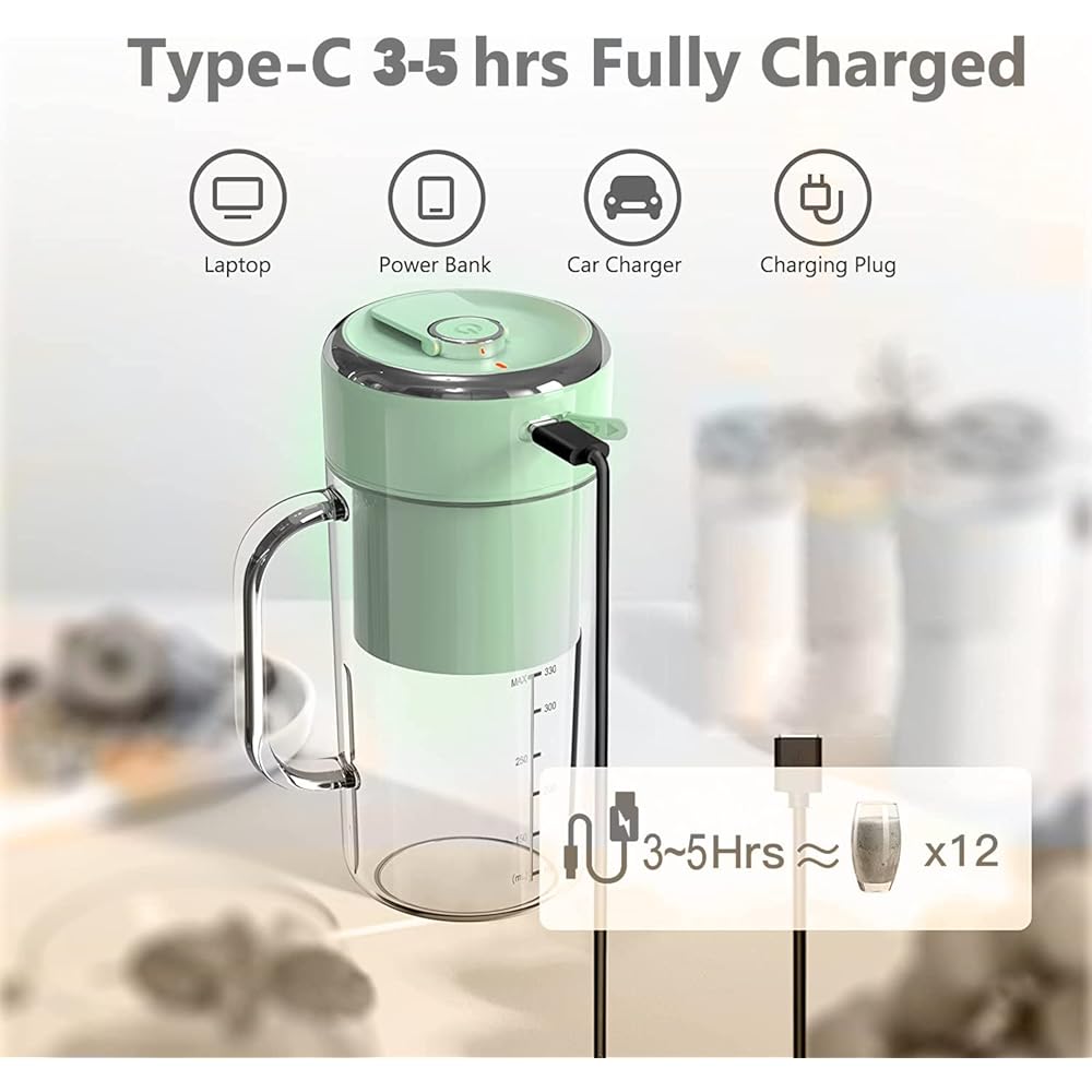 Blender cu încărcare rapidă prin USB Type-C – autonomie mare și eficiență maximă – compatibil cu laptopuri, baterii externe și încărcătoare auto.