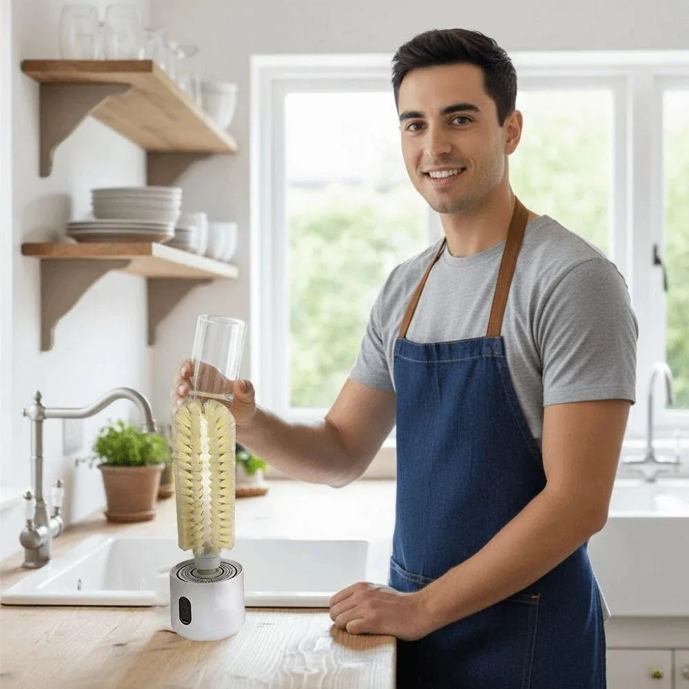 Perie Electrică Rotativă 360° pentru Curățat Sticle și Căni cu Peri Moi - imagine 6