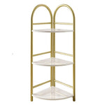 Raft Decorativ de Colt cu 3 Nivele - Design Auriu cu Efect Marmura