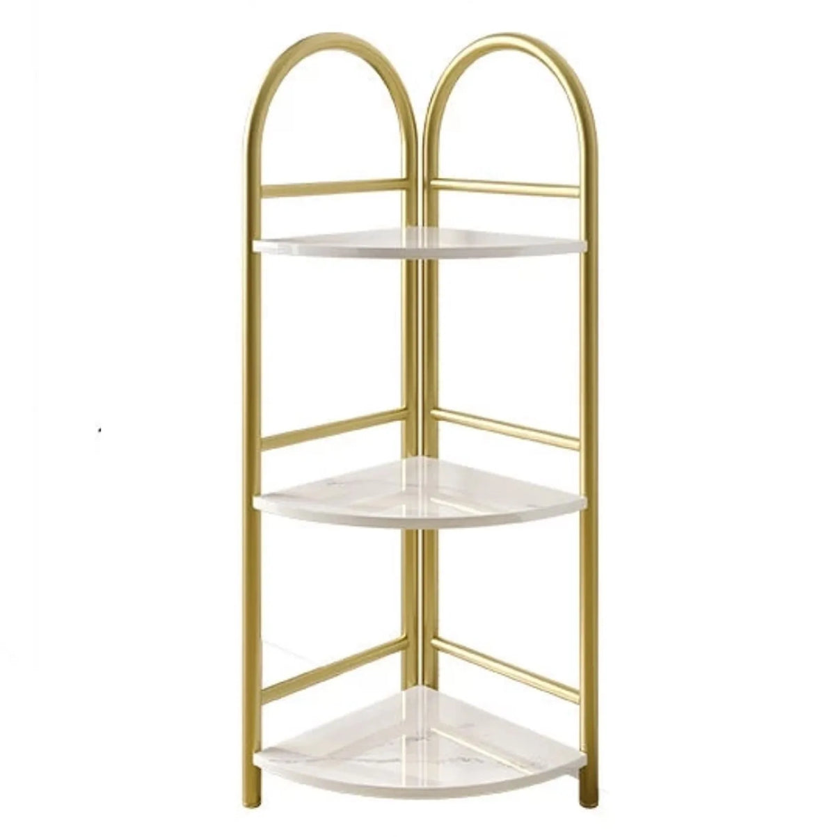 Raft Decorativ de Colt cu 3 Nivele - Design Auriu cu Efect Marmura