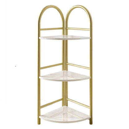 Raft Decorativ de Colt cu 3 Nivele - Design Auriu cu Efect Marmura