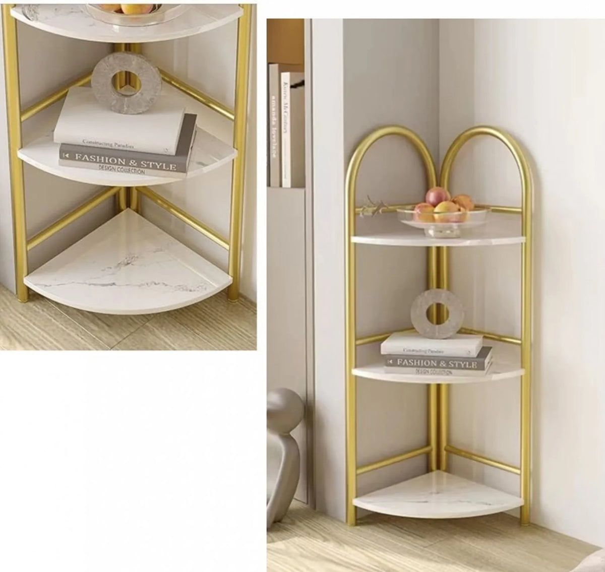 Raft Decorativ de Colt cu 3 Nivele - Design Auriu cu Efect Marmura - imagine 3