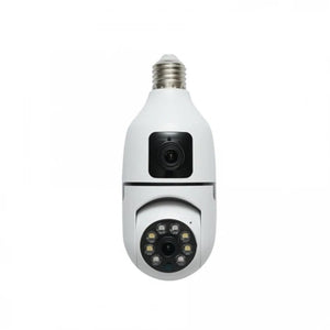 Cameră de Supraveghere Tip Bec cu 2 Obiective – Wi-Fi 2.4G, 1080p FHD, Senzor Mișcare, Night Vision