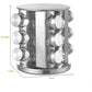 Set 12 Recipiente Condimente din Inox și Sticlă – Suport Rotativ 360°