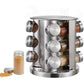 Set 12 Recipiente Condimente din Inox și Sticlă – Suport Rotativ 360°