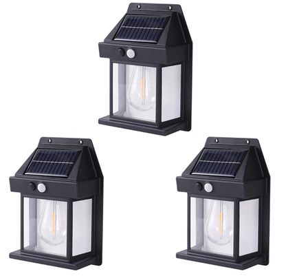 Set 3 Lămpi Solare de Perete Tip Bec Clasic cu Senzor de Mișcare - Promagg.ro