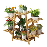 Suport de Plante din Lemn Natural cu 6 Rafturi, Momcbebe, 66x23x76cm
